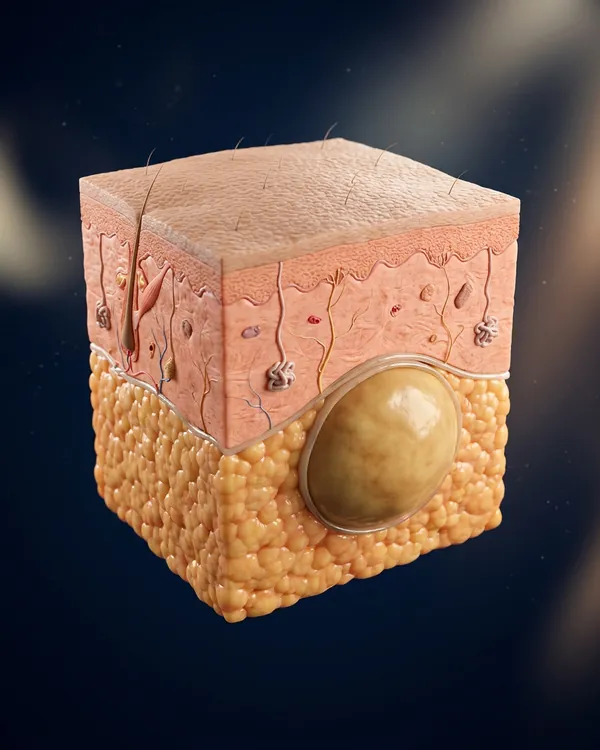 Ilustração de um lipoma sob a pele